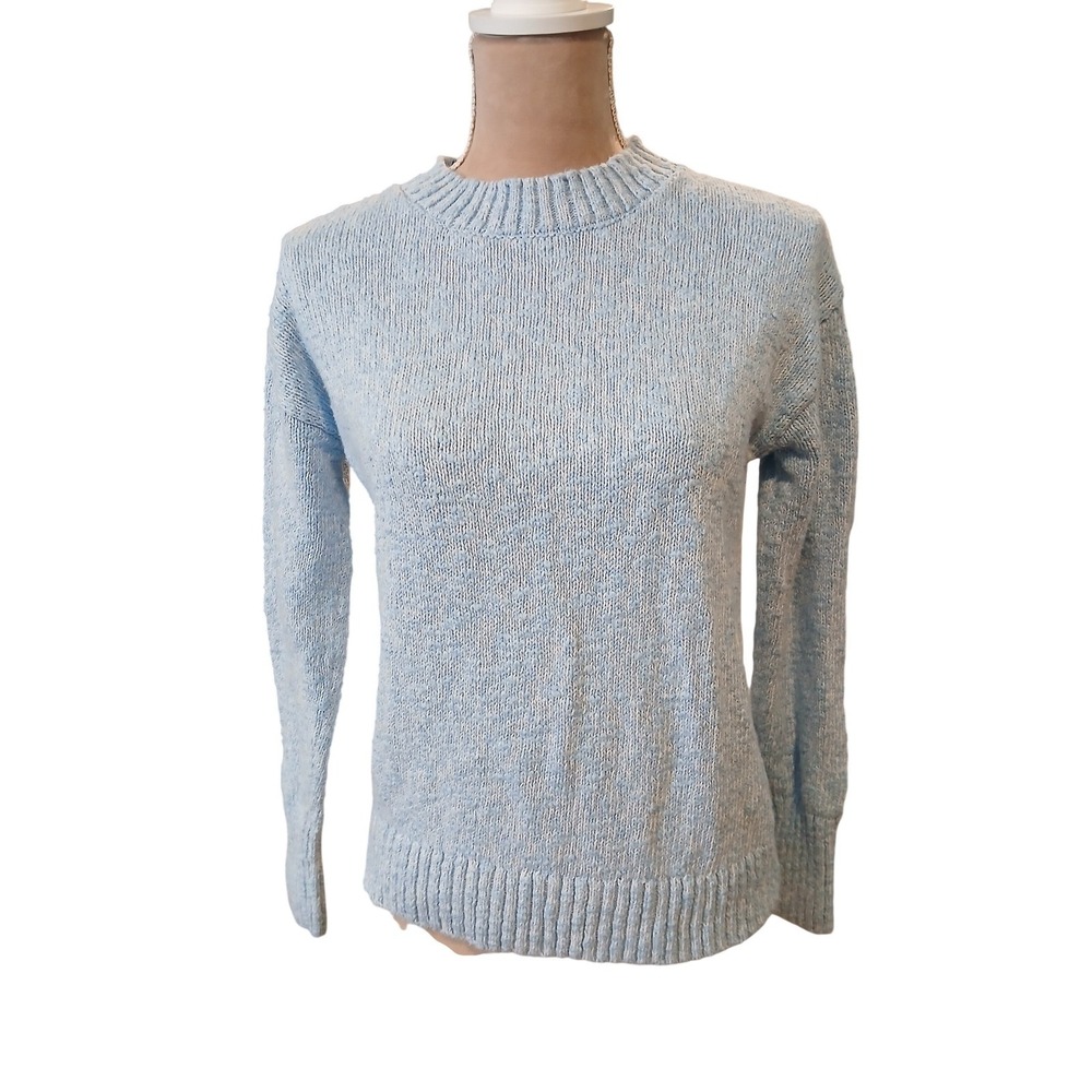 LL Bean Women's Blue Speckled Knit Crew Neck Sweater Size Small Heavyweight